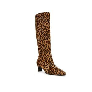 New $190 Steve Madden Dagne Leopard Print Real Fur Kitten Heel Boots Sz 6 Womens